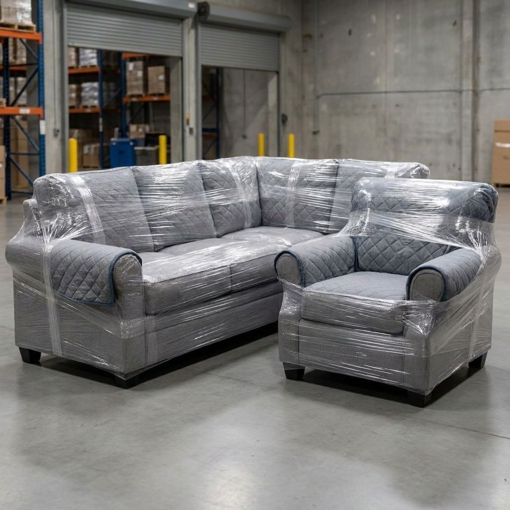 Upholstered furniture secured with film