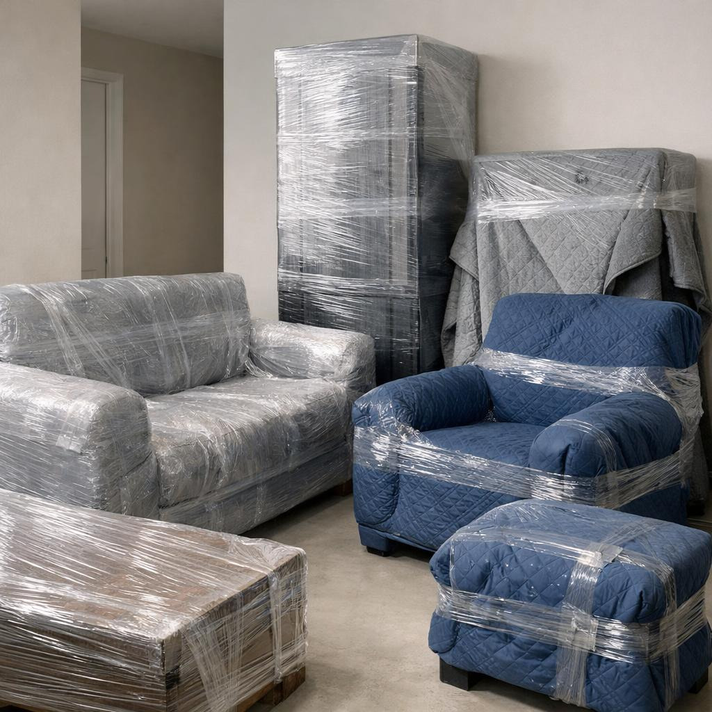 Furniture secured with film